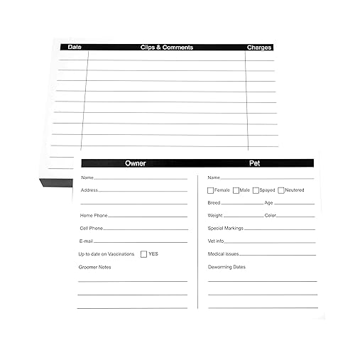 RXBC2011 105 Pack Pet Grooming Information Cards Dog Cat Grooming