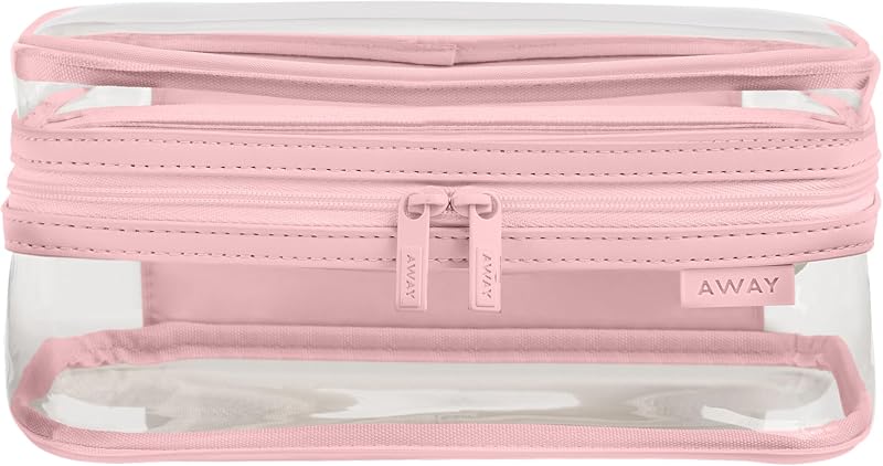 Necessaire de viagem Away transparente com zíper, 2 compartimentos e alça, Blush Pink