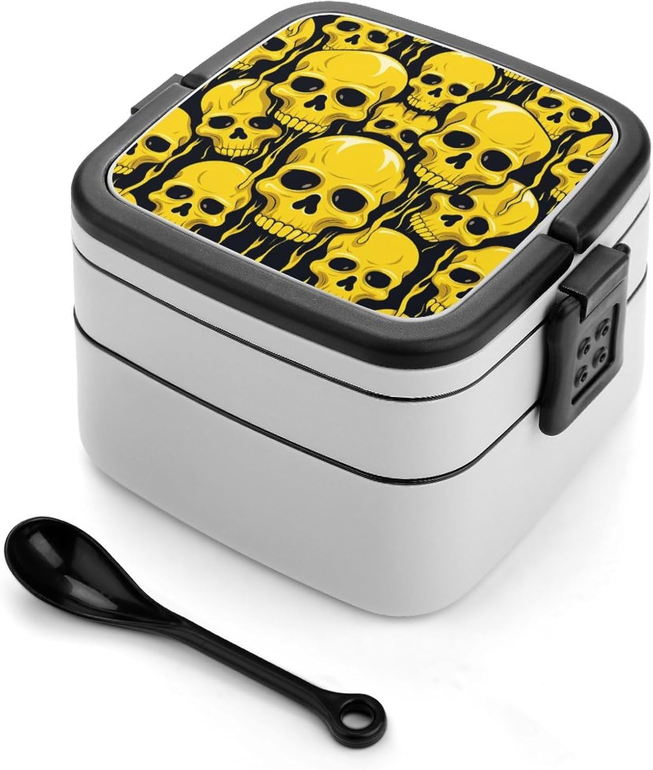 Adults Lunch Box Adult Bento Box Stackable Bento Box BPA-Free Yellow Skull Lunch Box Food Container Ideal for Meal Prep, Work, And On The Go