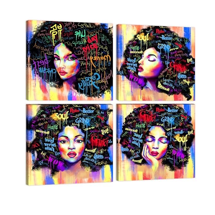 Buy AMEMNY 4 Panels African Women Canvas Wall Art Prints African