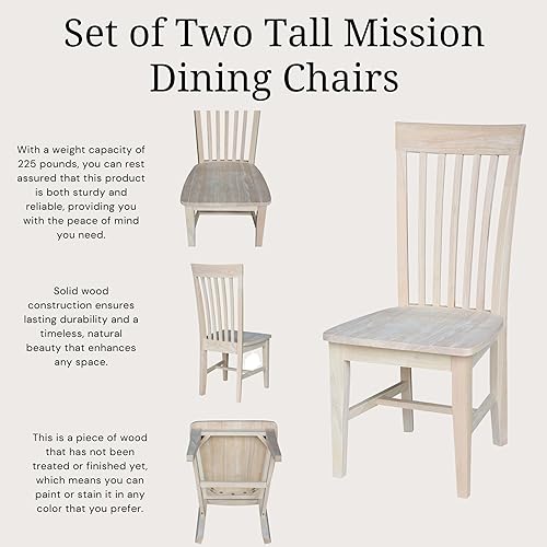 Miniatura 7 de Juego de 2 sillas altas de comedor Mission color madera de parawood, mejora tu experiencia gastronómica, mancha o pintura en cualquier color,