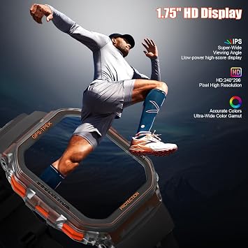 SGJIK Military Smart Watches Built-in GPS, 100+ Sport Modes for Men with, Smartwatch for Android Phones and iPhone, 1.75 HD Screen Bluetooth Call 24/7 Heart Rate/Sleep/Stress