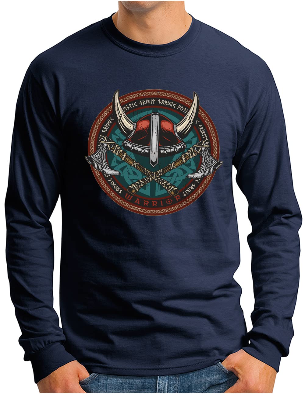 T-shirt manches longues Viking homme motifs runes marine