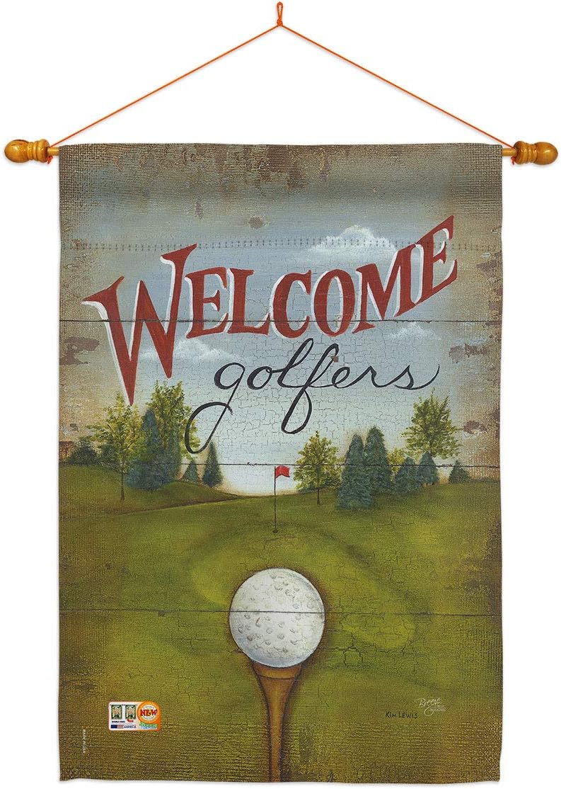 Welcome Golfers House Flag Sports Golf 18 Hole Ball Championship Club Entertainment Activity Physical Small Decorative Gift Yard Banner Made In USA 28 X 40