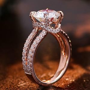 Ayoiow Engagement Rings 14K Rose Gold for Women 1ct Round Shape White Moissanite Womens Rings Engagement : Clothing, Shoes & Jewelry
