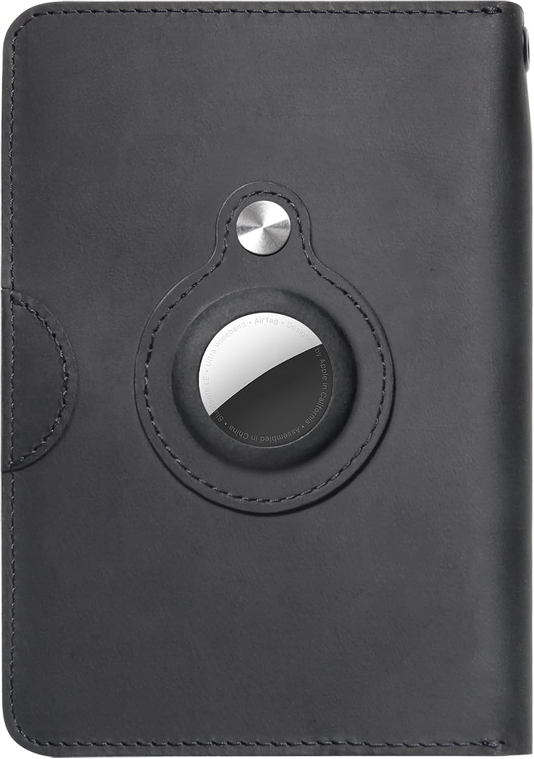 Genuine Leather Passport Holder with AirTag Slot, RFID Blocking Passport Holder for Travel Women & Men, Slim Passport Cover Travel Wallet Essential for Business Travel, Airport Security (Black)