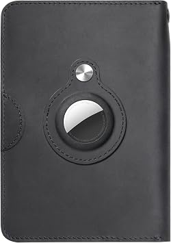 Genuine Leather Passport Holder with AirTag Slot, RFID Blocking Passport Holder for Travel Women & Men, Slim Passport Cover Travel Wallet Essential for Business Travel, Airport Security Black