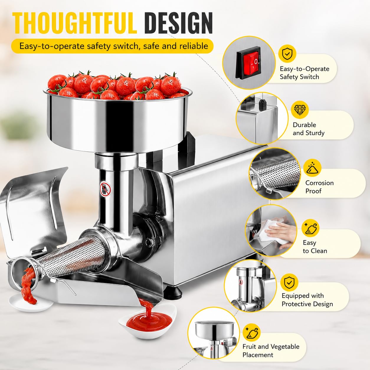 Macchina elettrica della pressa del pomodoro, 220V commerciale dell'acciaio inossidabile del passato di pomodoro del colino e creatore della salsa per la frutta Juicing