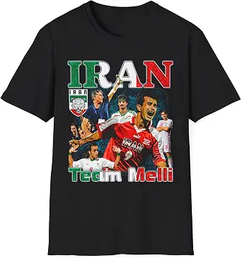 Iran Soccer Legends T-Shirt Team Melli Fan Art Graphic Tee Soft 100% Cotton Unisex Short Sleeve Red White and Green
