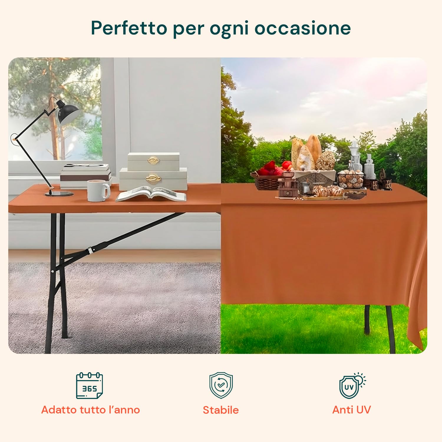 Avilia - Tavolo Pieghevole da Pranzo Salvaspazio per Cucina e Soggiorno, Richiudibile e Portatile con Blocco di Sicurezza, Superficie in HDPE per 6 Persone, 180x70x74 cm (Marrone)