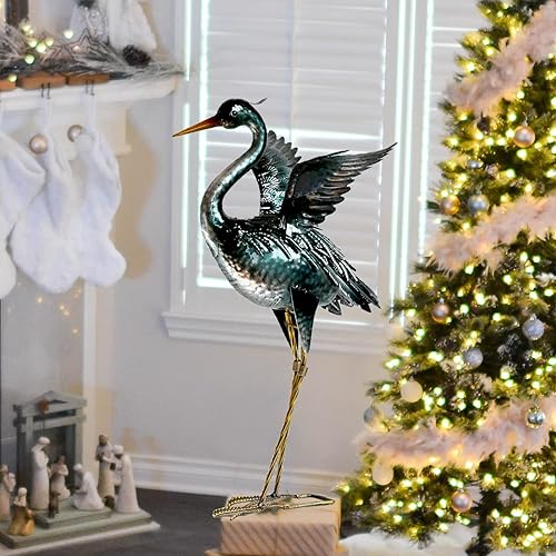 Miniatura 7 de chisheen Escultura de estatua de jardín de grúa, decoración de garza de metal, decoración al aire libre, señuelo de pájaro para patio trasero,