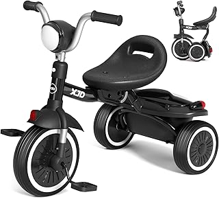 XJD Toddler Tricycle, Foldable Toddler Bike with Pedals, Tricycle for 2-5 Year Olds, Adjustable Comfortable Seat, Christmas Birthday Gifts for 1-5 Years Old Boys and Girls (Black)