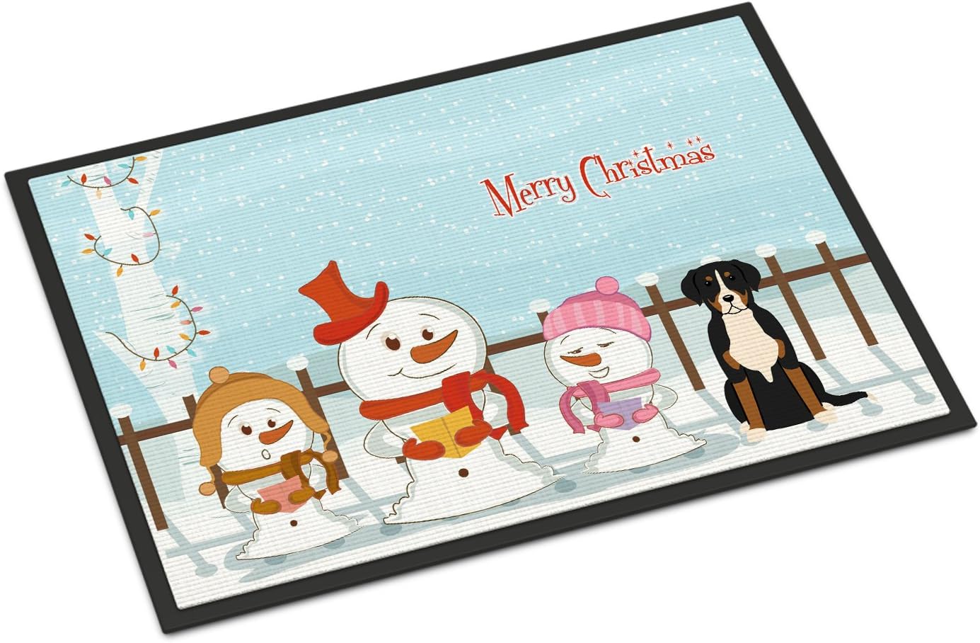 Caroline's Treasures BB2368MAT Merry Christmas Carolers Greater Swiss Mountain Dog Doormat 18x27 Front Door Mat Indoor Outdoor Rugs for Entryway, Non Slip Washable Low Pile, 18H X 27W