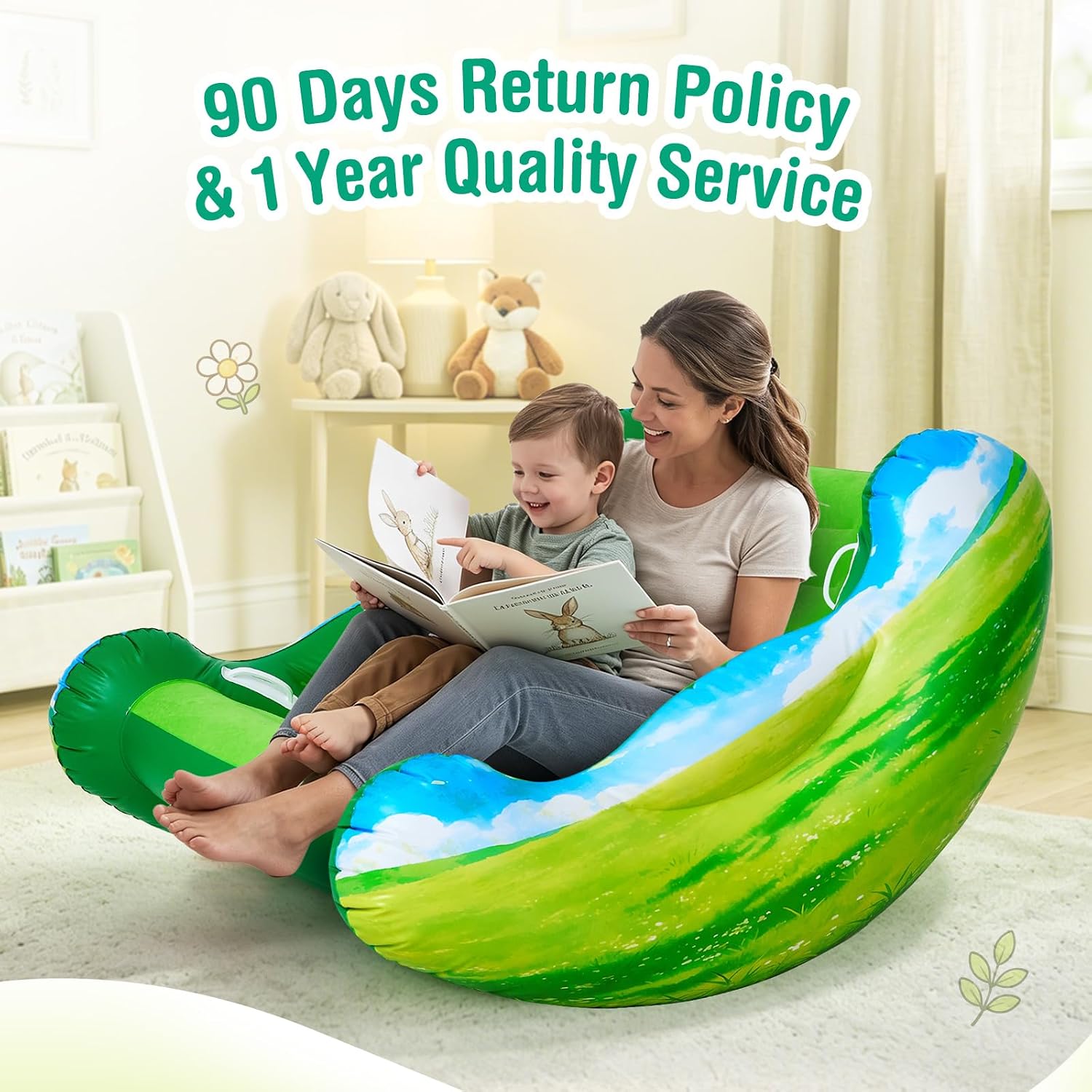 Inflatable Sensory Rocking Chair for Autistic Kids, Calming Green Meadow Toddler Rocker for Sensory Seeking & ADHD, Blow Up Crash Pad with Nature Element, Sensory Room Gear, CPC & CE Certified