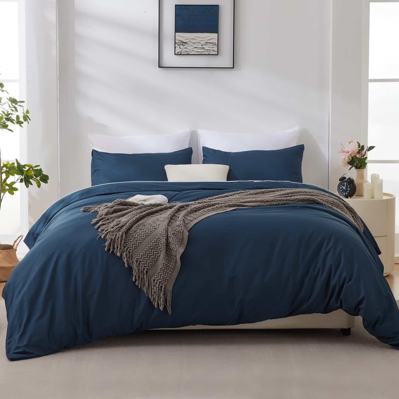 LINENLINE Duvet Cover Queen Size, Rayon Derived from Bamboo, Cooling & Soft Queen Duvet Cover Set