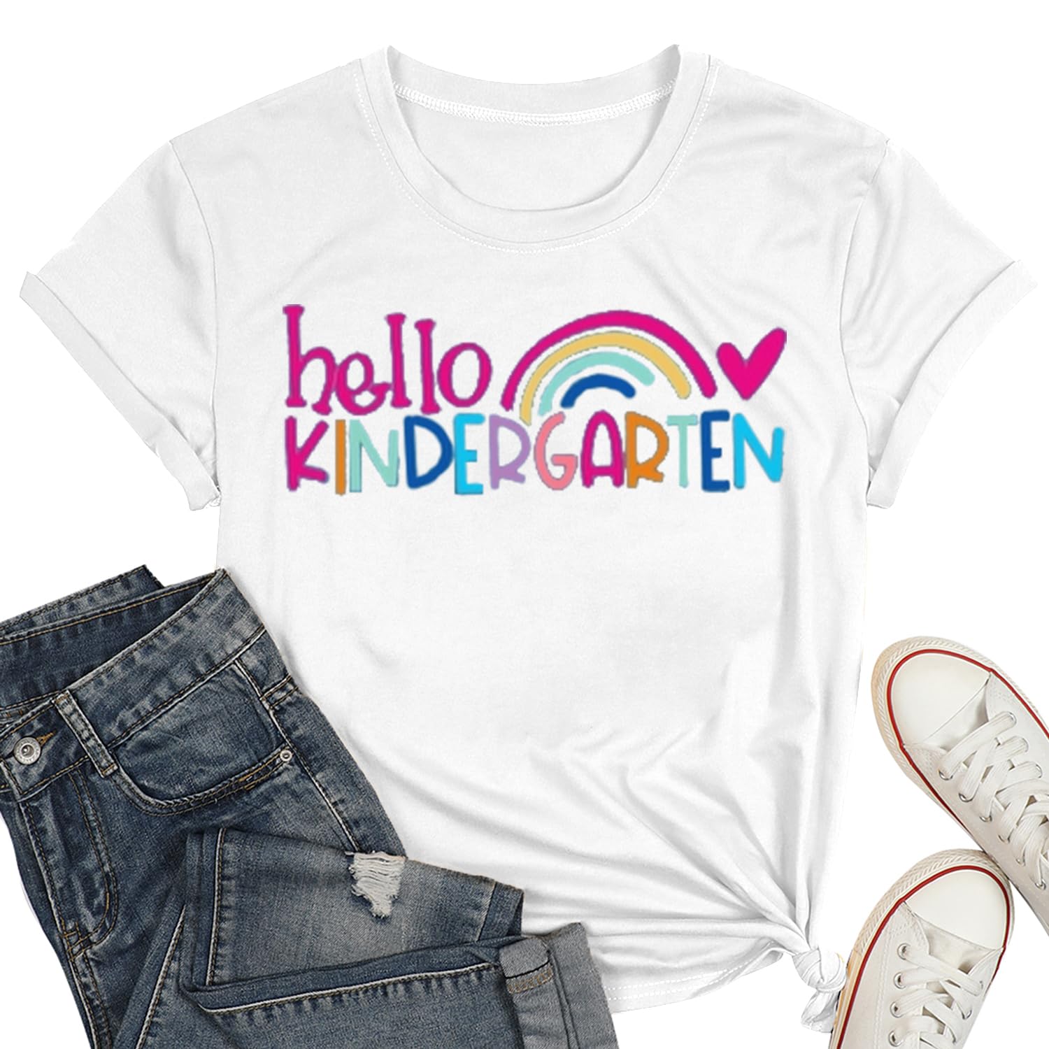 Teacher Shirts for Women Elementary School Teacher T-Shirt Back to School Women Tops Heart Tee