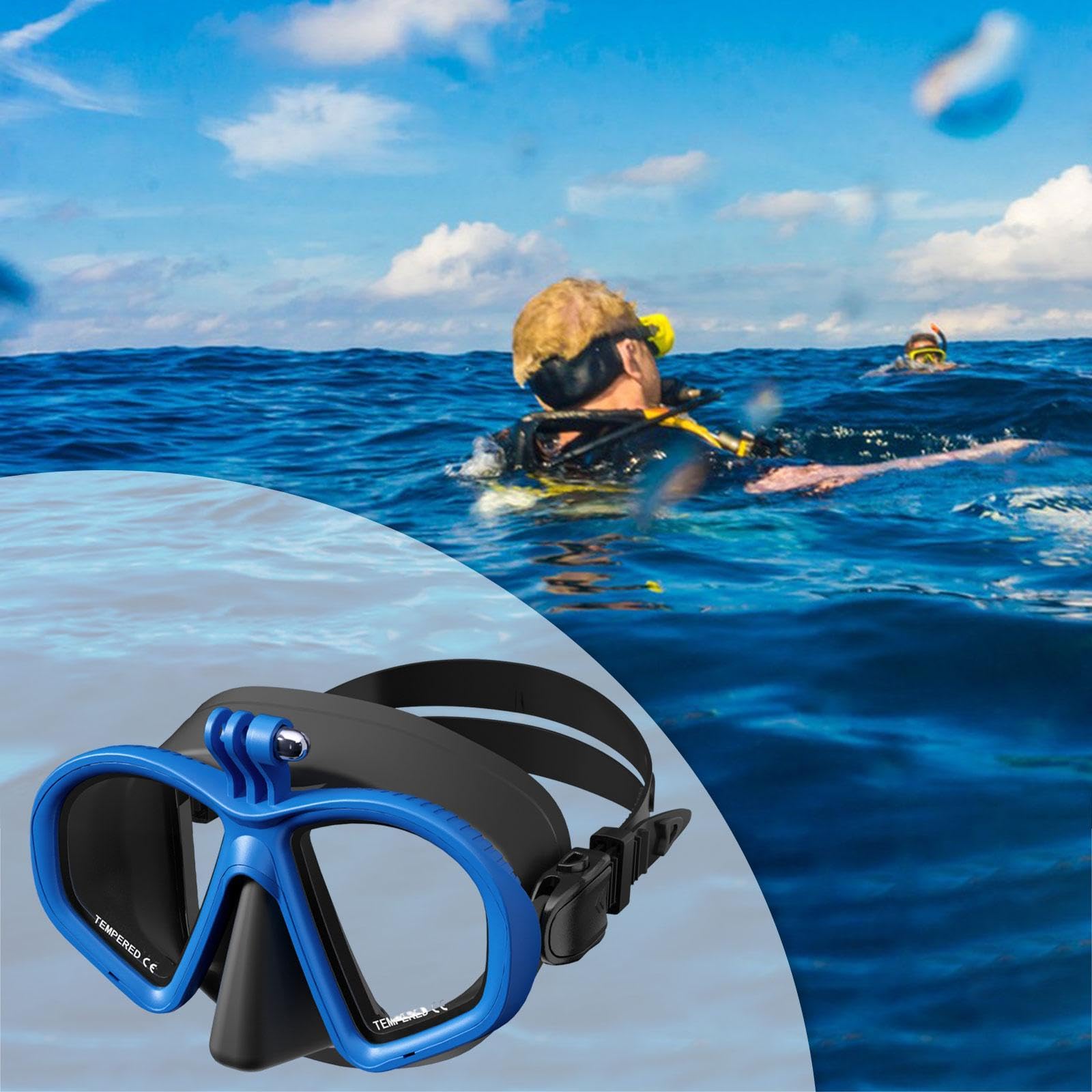 Máscara de Buceo, Máscara de Snorkel, Gafas, Equipo de Natación, Fabricado en Vidrio Templado con Soporte para Cámara Incorporado.