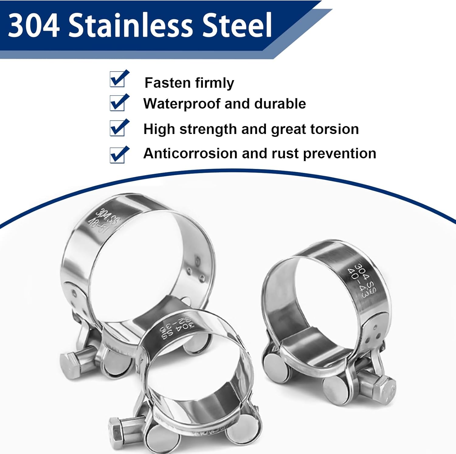 Tnisesm 36Pcs 17-47mm T-bolt Hose Clamps, 6 Size 17-35mm Heavy Duty Radiator Hose Clamps Assortment Kit, 304 Stainless Steel Pipe Tube Clamps with M8 and M10 Socket Wrenches