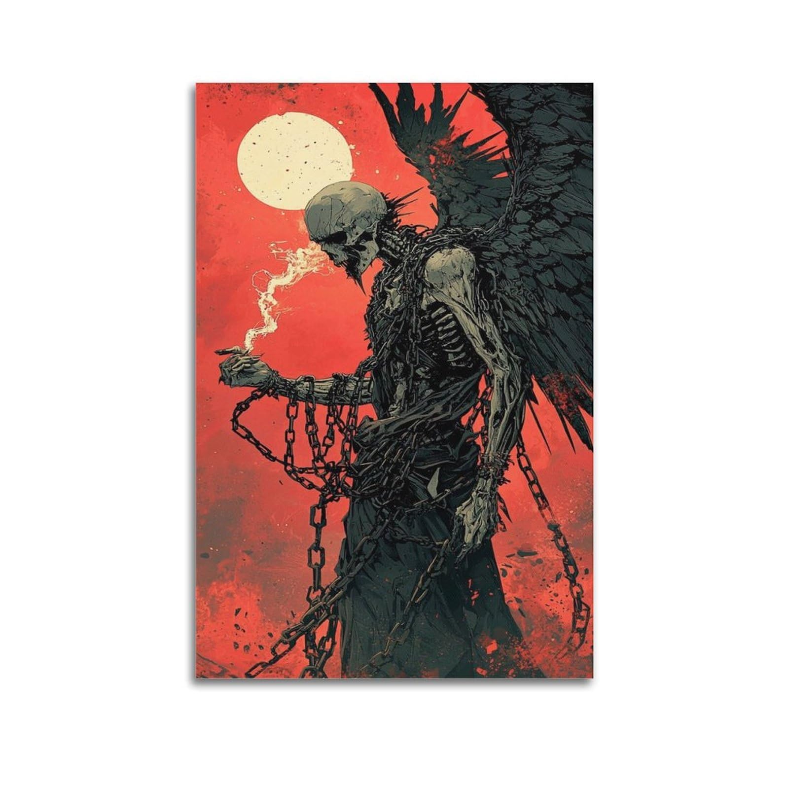 XKUGA Dark Gothic Reaper Fallen Angel Skeleton Poster Modern Decorative Canvas Prints - Ideal Wall Art for Family, Man Cave, Game Room, Boys & Girls Bedroom 16x24inch(40x60cm)