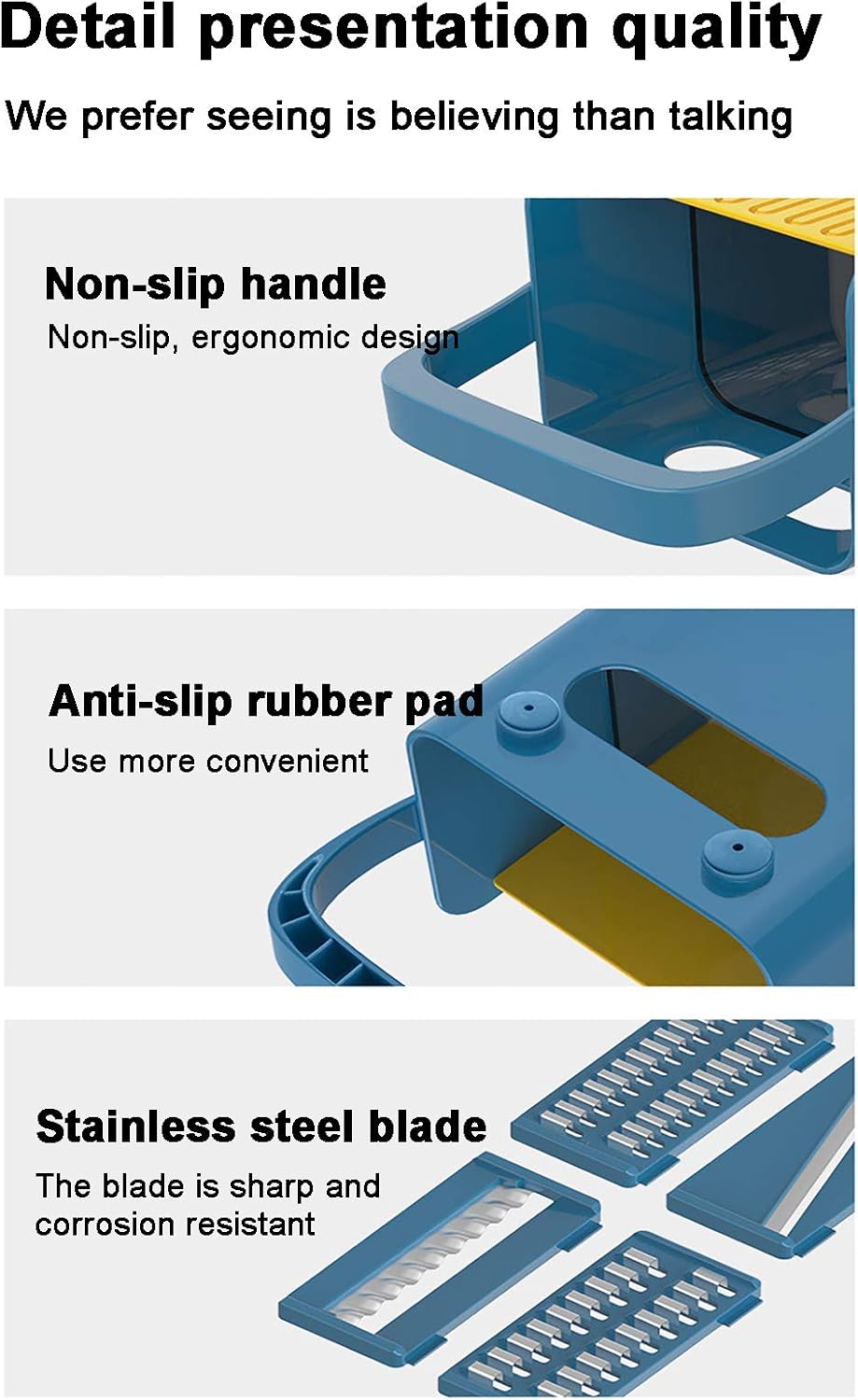 Mandoline Slicer Cutter Onion Mincer Chopper Food Chopper Hanging Multifunctional Vegetable Grinder with Hand Protector for Potato Salad Fruit Vegetable Chopper Adjustable-Blue 27x8x10cm(11x3x4inch)