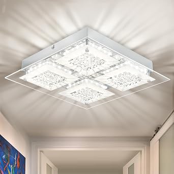Crystal Ceiling Light Square Chrome Flush Mount Ceiling Light Foyer Light