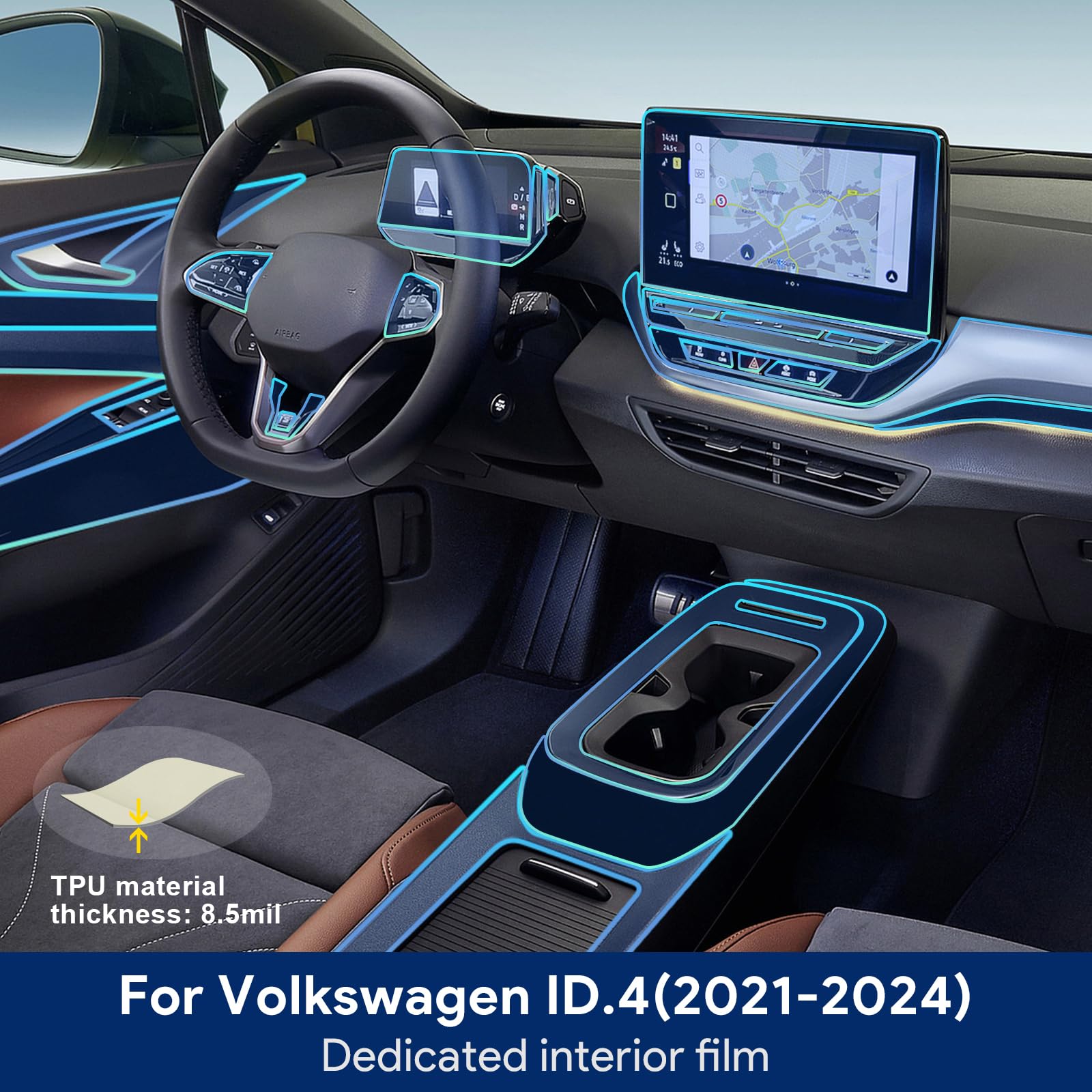 für Volkswagen VW ID.4 Crozz/GTX/X/Pro 2021-2024 8.5mil TPU PPF Vorgeschnittene Selbstklebende Autoinnenraum Transparent Lackschutzfolie Zubehör Kompletter Satz (VW ID.4 Crozz/GTX 42 Stück)