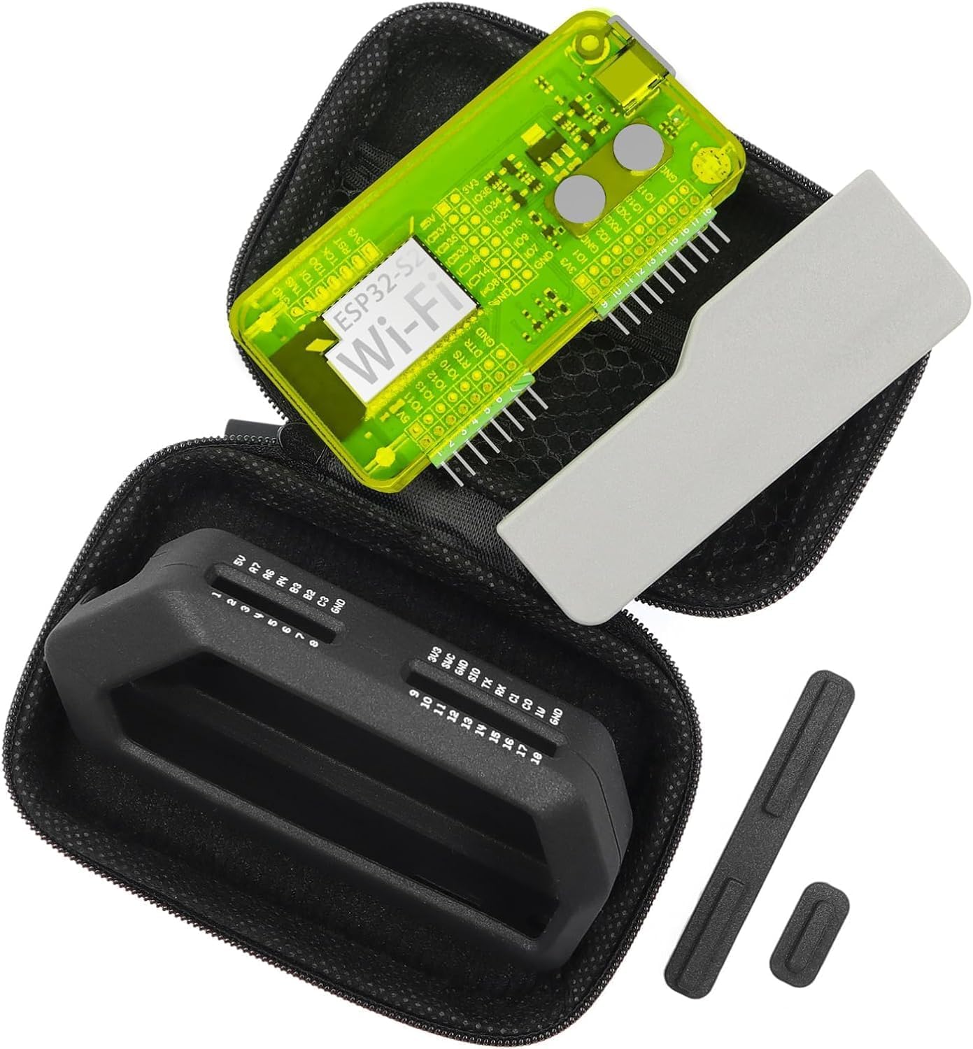 HCJYC 5 in 1 Protective Case for Flipper Zero & for The Wi-Fi Dev Board V1 ESP32-S2, Accessories Compatible with Flipper Zero WiFi Dev Board with GPIO Dust Plug - Black and Green Set