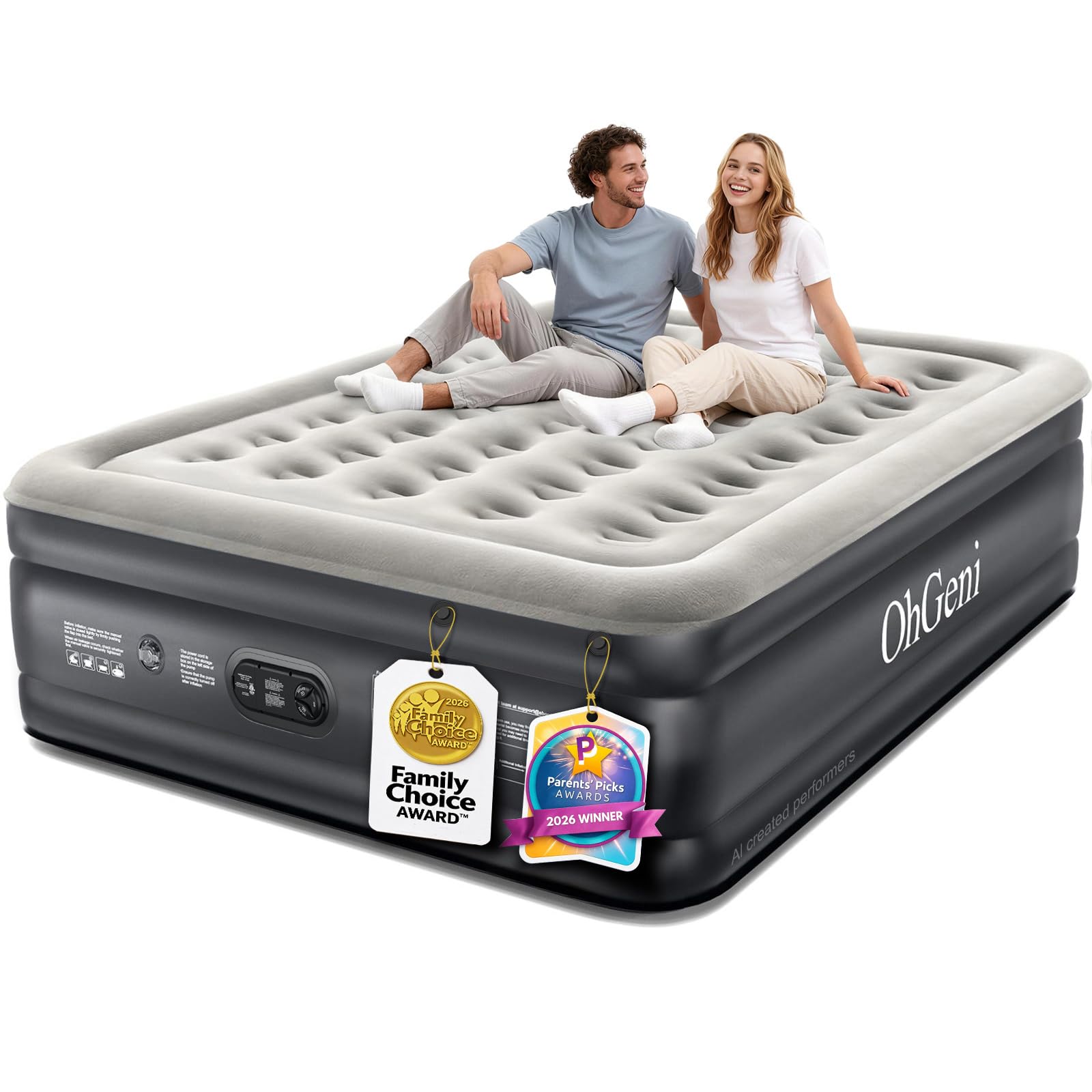 OhGeni Air Mattress Queen with Built in Pump, 18' Raised Inflatable Blow Up Mattress, Upgraded Surface Portable Bed for Home, Camping, Colchone Inflable, Ideal Sleep Solution for Guests Standard Height 18'' Black Queen