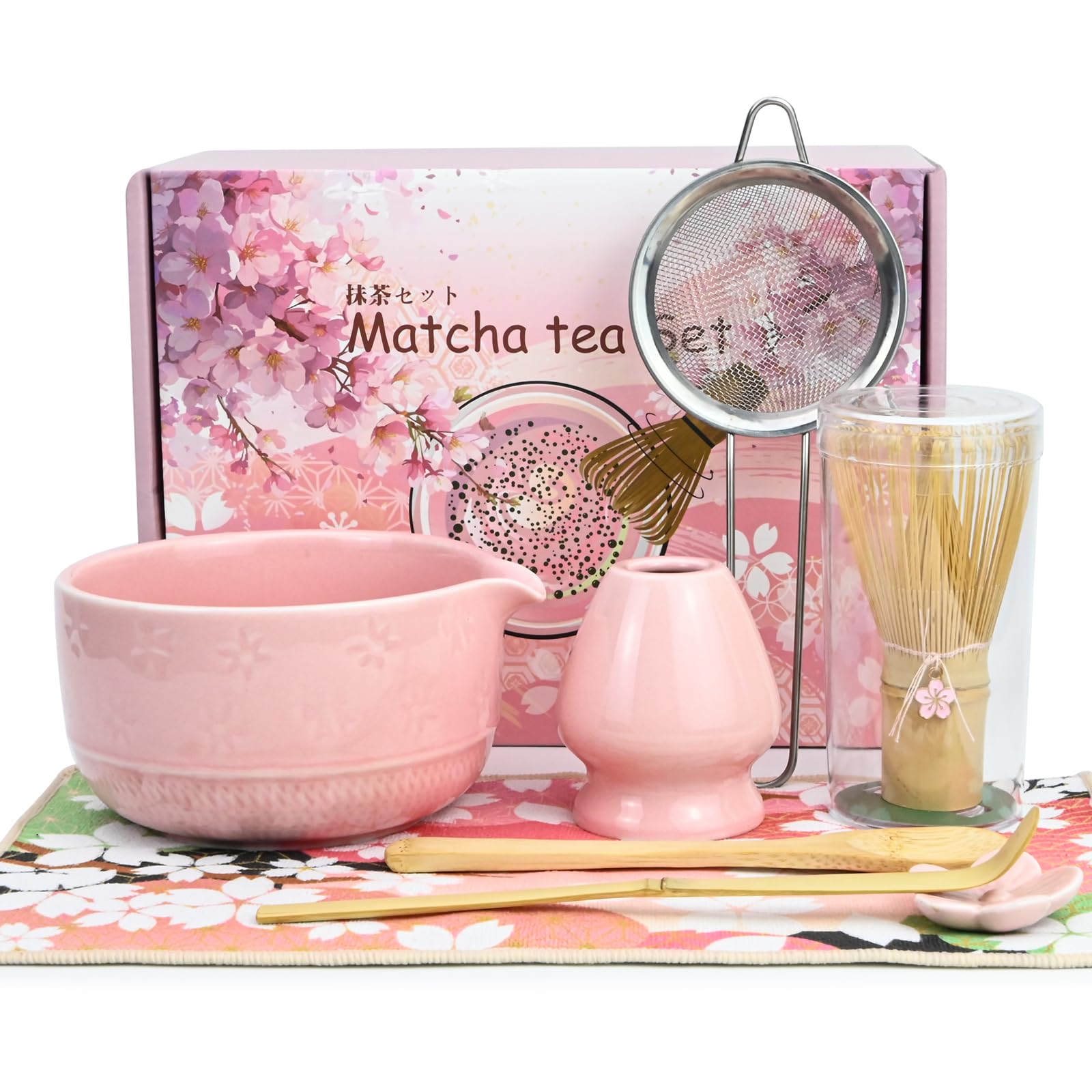 Bol Matcha Coffret Matcha 6 Pièces - Bol, Fouet Bambou, Tamis, Cuillère - Set Cérémonie Thé Japonais - Vert Clair The Matcha