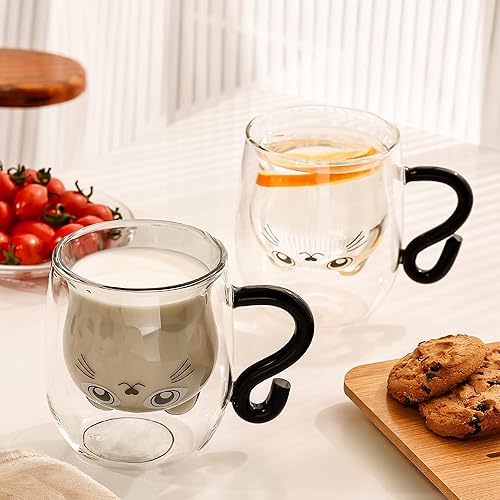 Miniatura 8 de Paquete familiar de 4 tazas de oso lindo oso de 8.5 onzas, taza de té de doble pared de vidrio con leche, taza con asa, taza de cerveza espresso