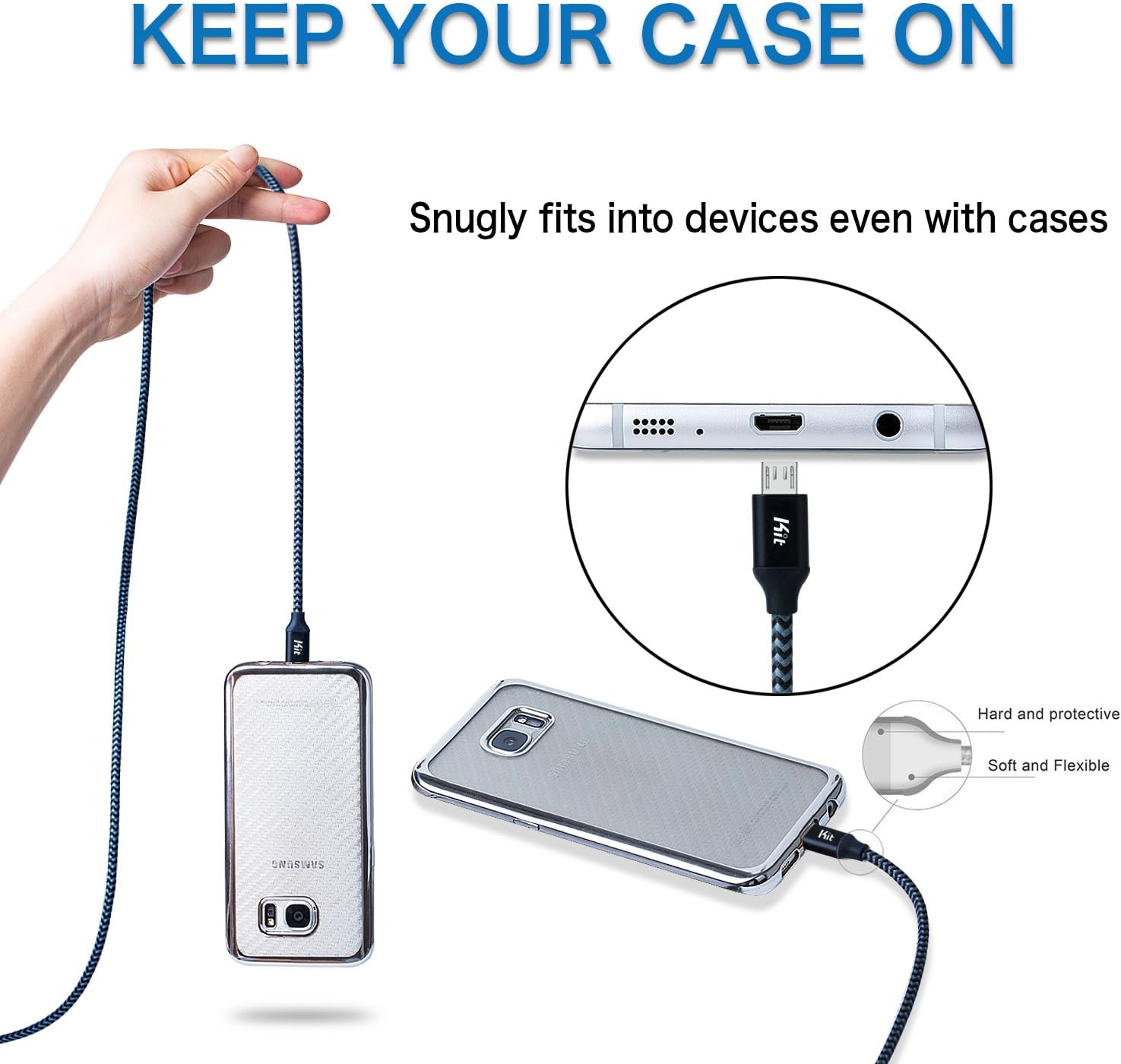 Micro USB Cable, iSeekerKit 6ft High Charging Speed USB 2.0 A Male to Micro Nylon Braided Cords with Aluminum Connectors Compatible for Samsung, HTC, Android and More [3 Pack]