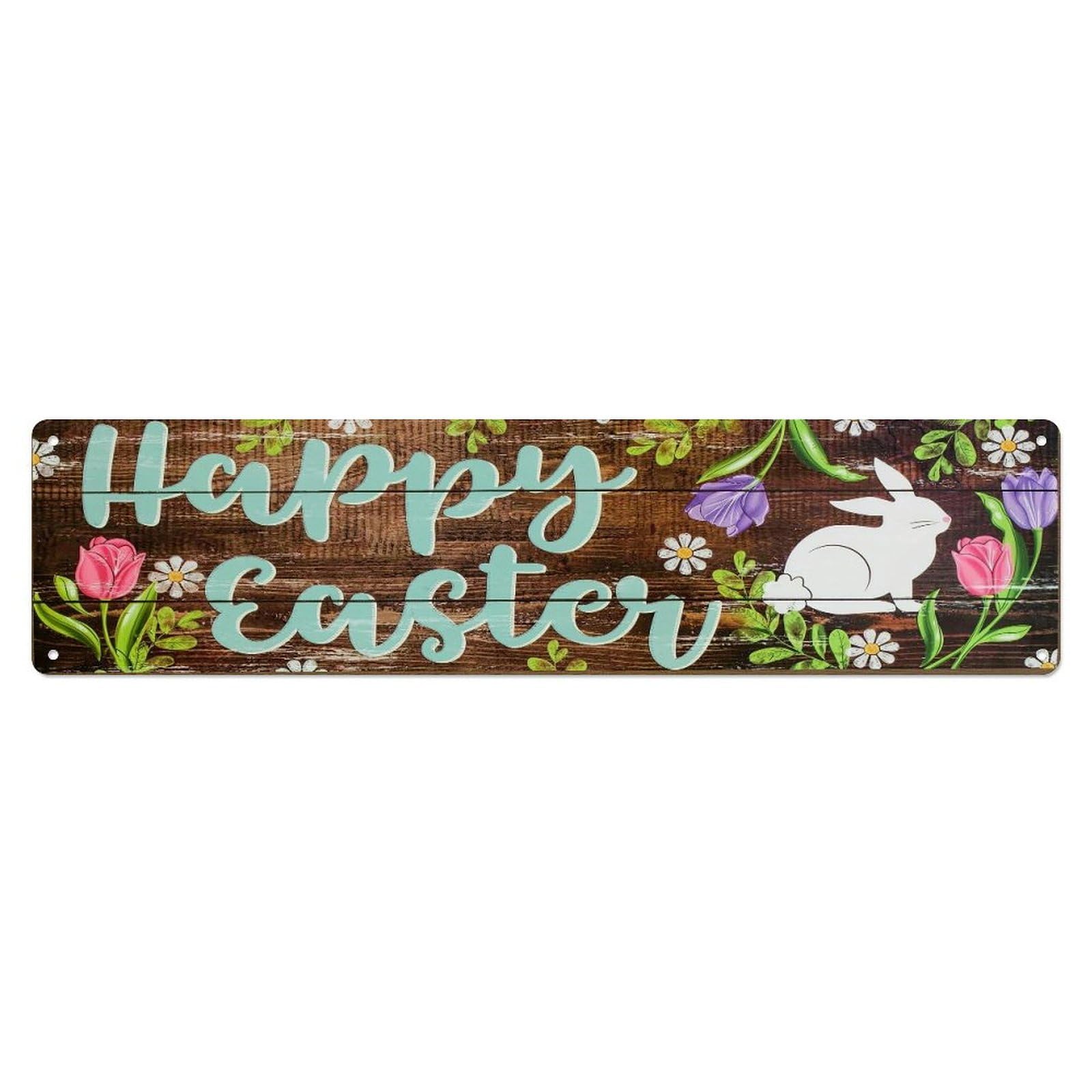 Happy Easter Bunny Flowers Spring Metal Tin Sign Plaque