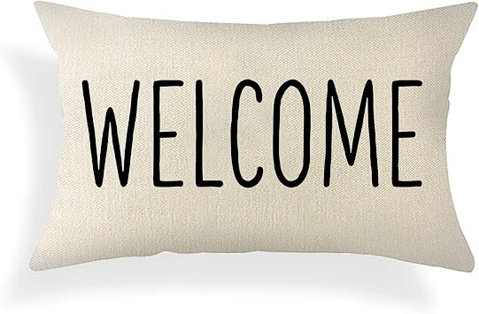Ogiselestyle Farmhouse Pillow Covers with Welcome Quotes 12" x 20" Lumbar Pillow Covers Home Decorative Cotton Linen Cushion Case for Sofa Couch Housewarming Gifts Family Room Decor