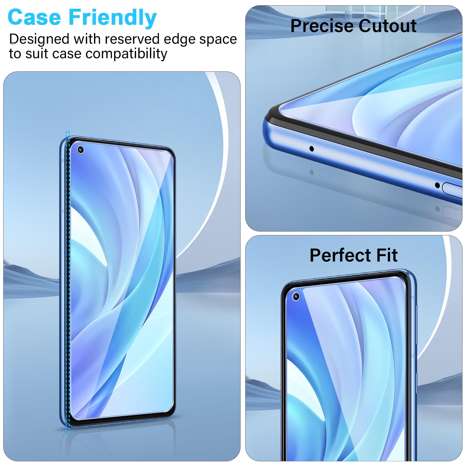 Kesuwe [3 Pz] Pellicola Protettiva In Vetro Temperato Per Xiaomi Mi 11 Lite / 5G / 5G NE | Trasparente HD Antigraffio | Facile Installazione