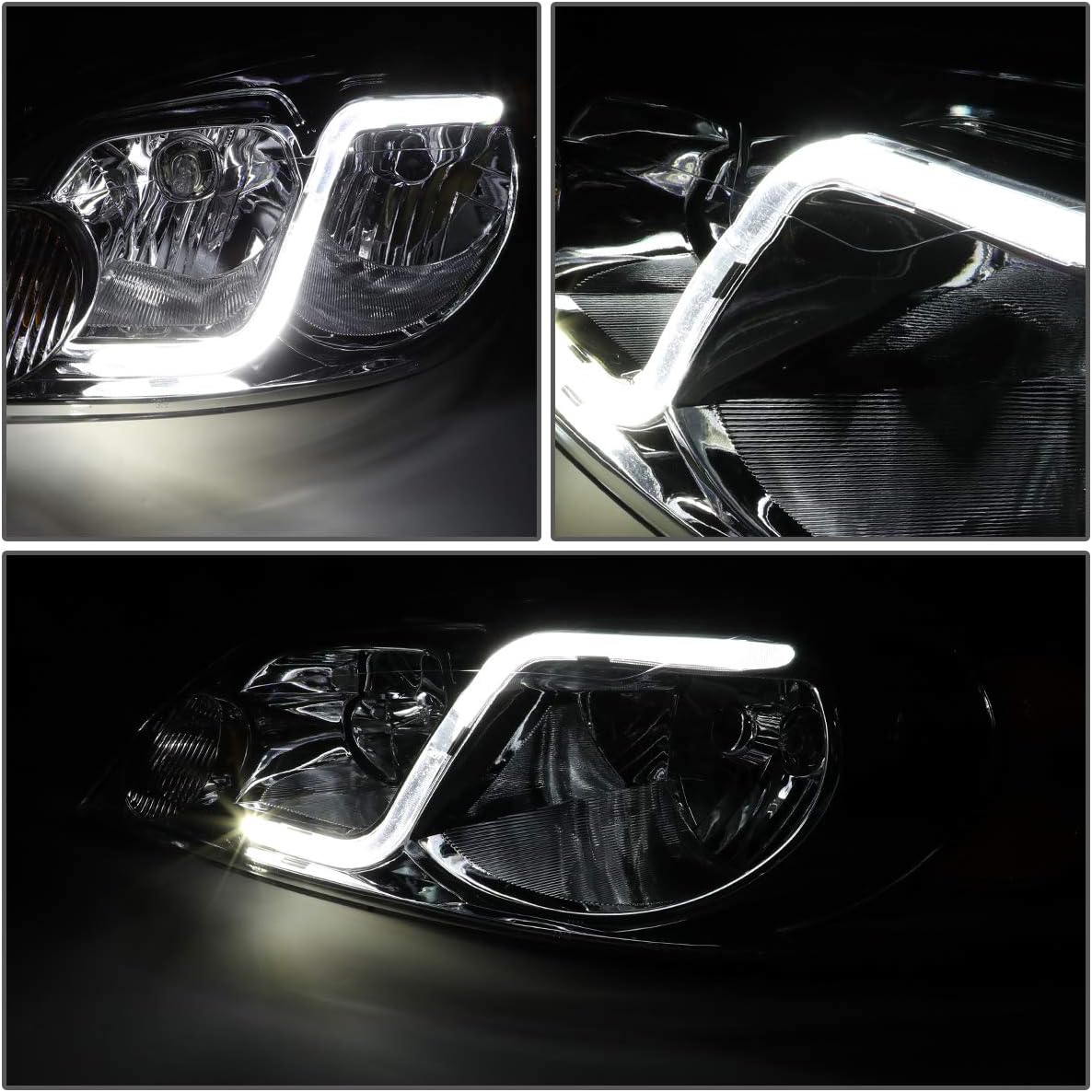 DNA MOTORING HL-LB-CI06-SM-AM Smoked Amber Headlights With LED Day Running Light Strip Compatible with 06-13 Impala