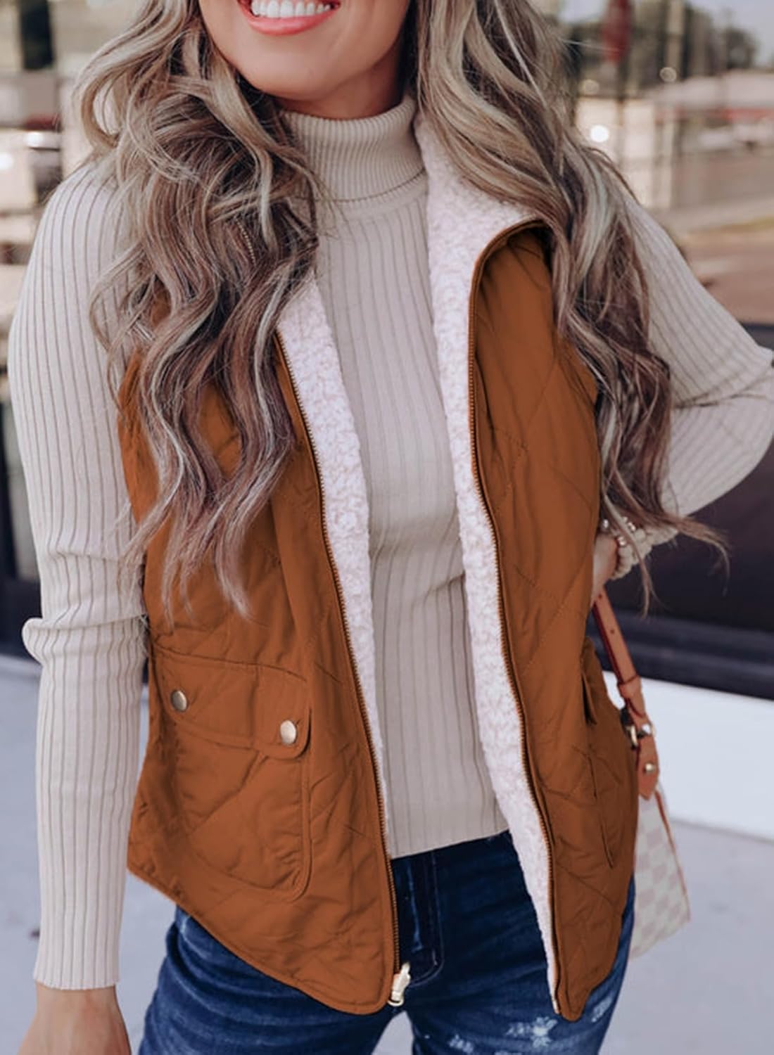 SHEWIN Women Puffer Vest Casual Stand Collar Sleeveless Puffer Jacket Warm Winter Reversible Zip Up Outerwear with Pockets