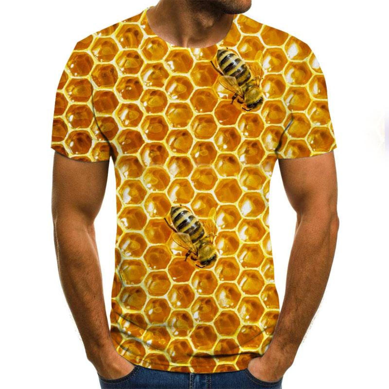 HEBIQUAN 3D T-Shirt Honey Bee Unisex Round Neck Short Sleeve Summer Couple Casual Quick Dry Top