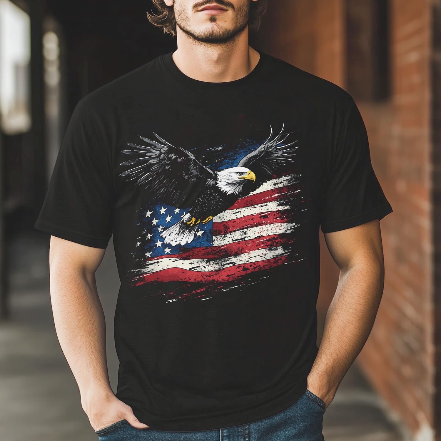 Casual American Flag Eagle T-Shirt for Men Patriotic T-Shirts Short Sleeve - Image 2