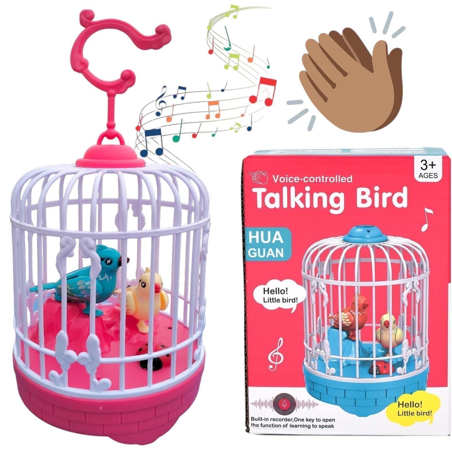 MOKRUSH Talking Bird Toy for Kids | Interactive Toy & Repeat What You Said | Singing & Chirping in The Birdcage | Gifts for Babies, Kids & Children (Pink)