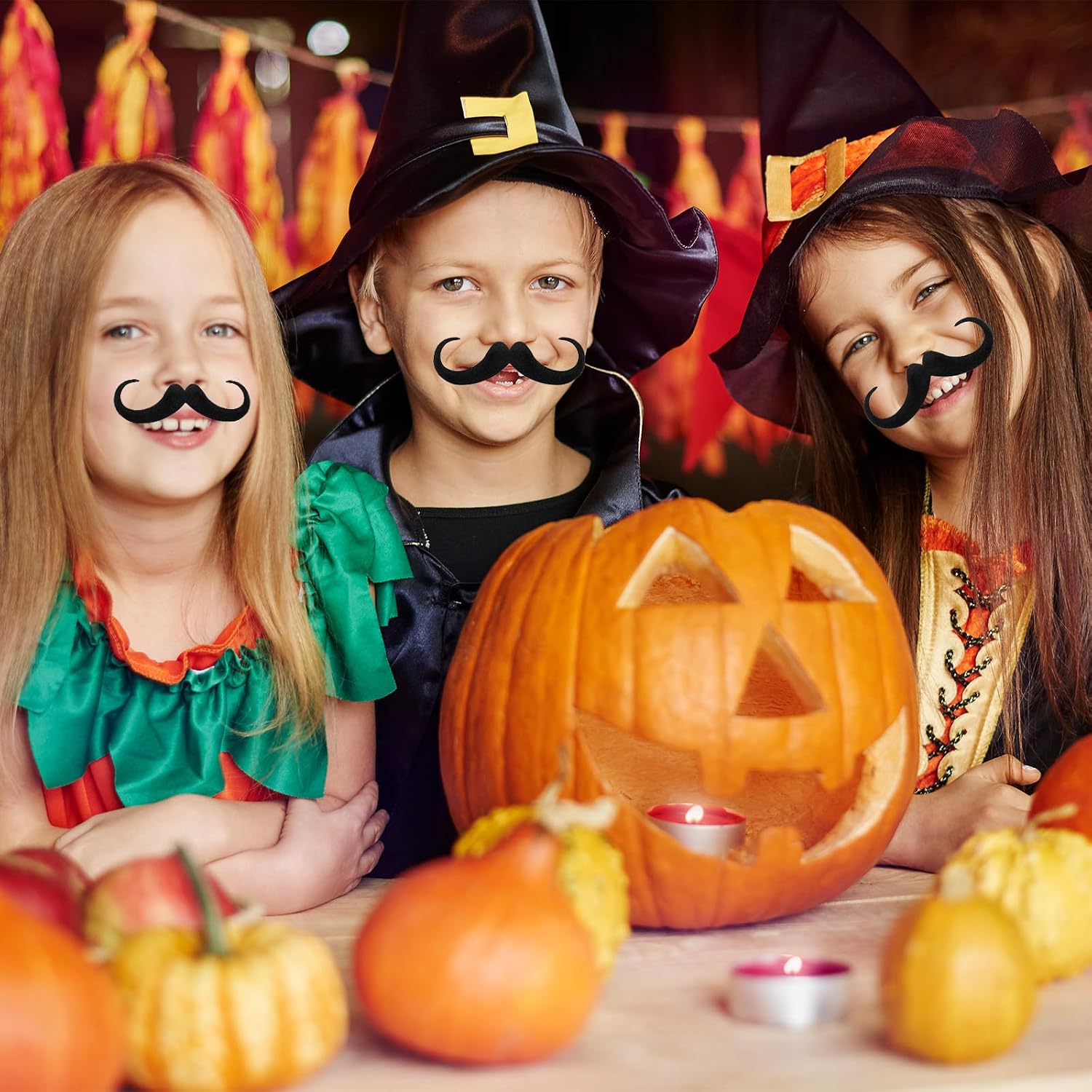 6 Pcs Self-Adhesive Fake Mustaches, Novelty Realistic Fake Moustache for Halloween Christmas Themed Parties, Black Handlebar Mustache Novelty Toys for Family Corporate Events Cosplay Performance