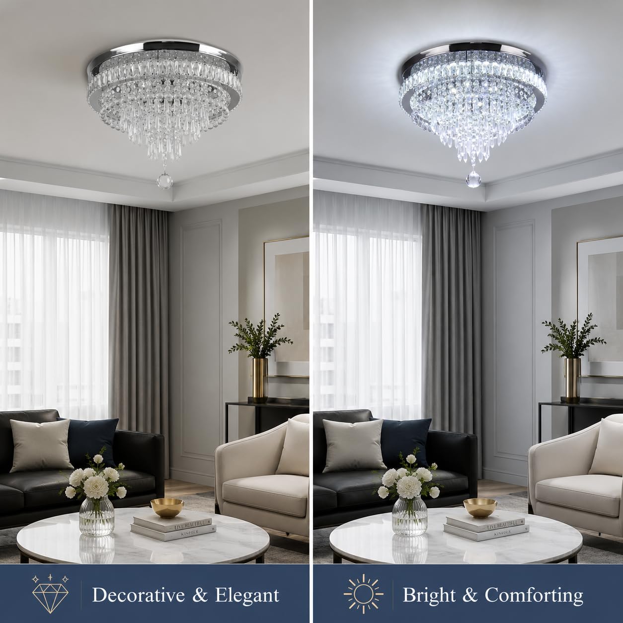FRIXCHUR Lampadario di cristallo Plafoniera a LED Plafoniere da soggiorno Soffitto Camera da letto moderna Plafoniera a LED per corridoio Cucina Plafoniere Soffitti Lampadario (Bianca)