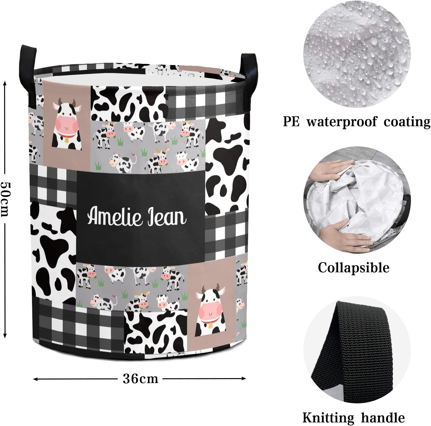 Cow Print Patchwork Storage Bin, Waterproof Oxford Fabric Clothes Basket Organizer for Laundry Hamper,Toy Bins,Gift Baskets, Bedroom, Clothes,Baby Nursery