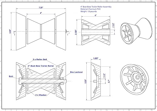 Miniatura 8 de Rodillo de arco de 4 pulgadas para remolque de barco con radios para eje de 12 pulgadas