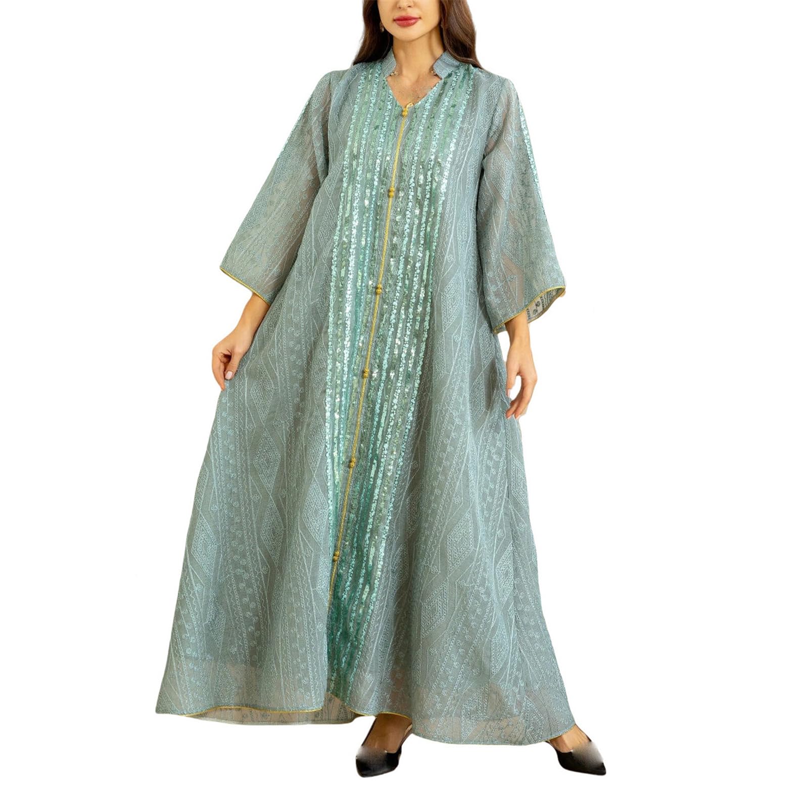 Robe musulmane Dubaï brodée de paillettes avec patchwork de haute qualité - 8