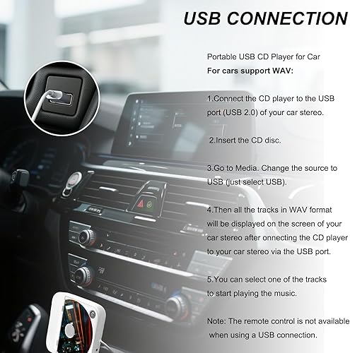 Miniatura 8 de Reproductor de CD portátil externo para coche, reproductor de CD de coche Plug and Play con puerto USB, puerto AUX, reproductor USB universal para