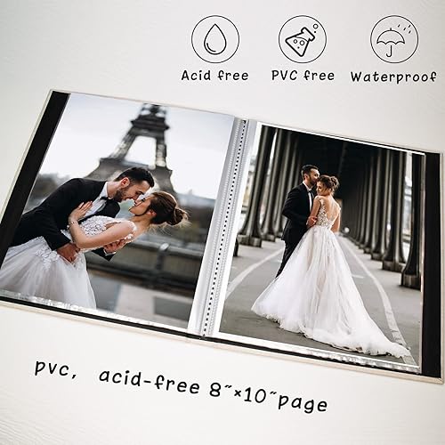 Miniatura 5 de Cherrich Álbum de fotos de lino de 8 x 10 pulgadas, álbum de 26 páginas con capacidad para 52 fotos, carpeta de presentación artística para