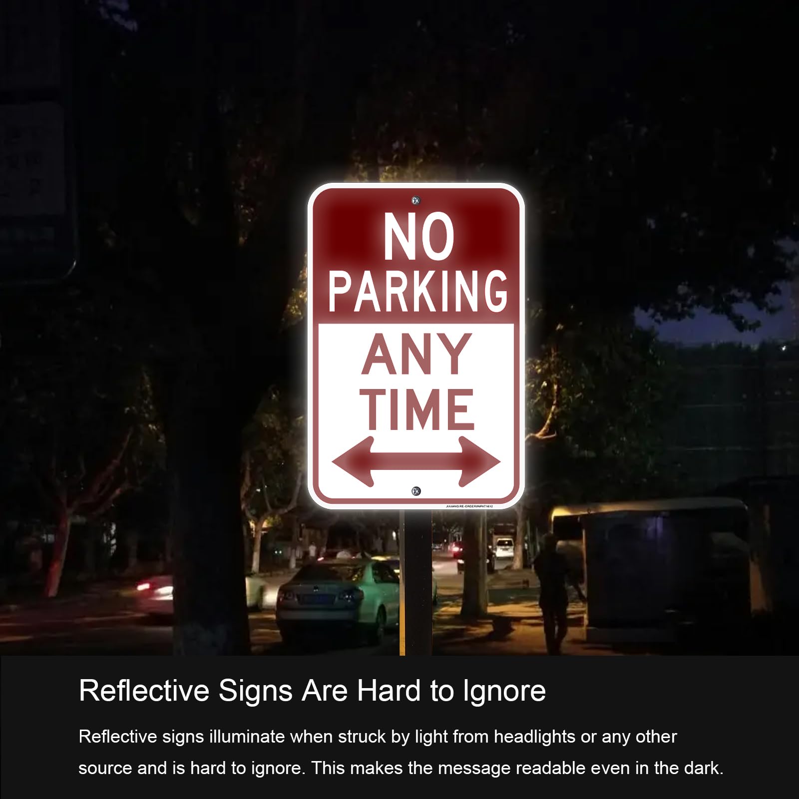 JIAMING Señal de no estacionar en cualquier momento con flechas, señal de no estacionar, letrero de cualquier hora, (2 unidades) de 18 x 12 pulgadas, lámina reflectante de grado ingeniero de aluminio