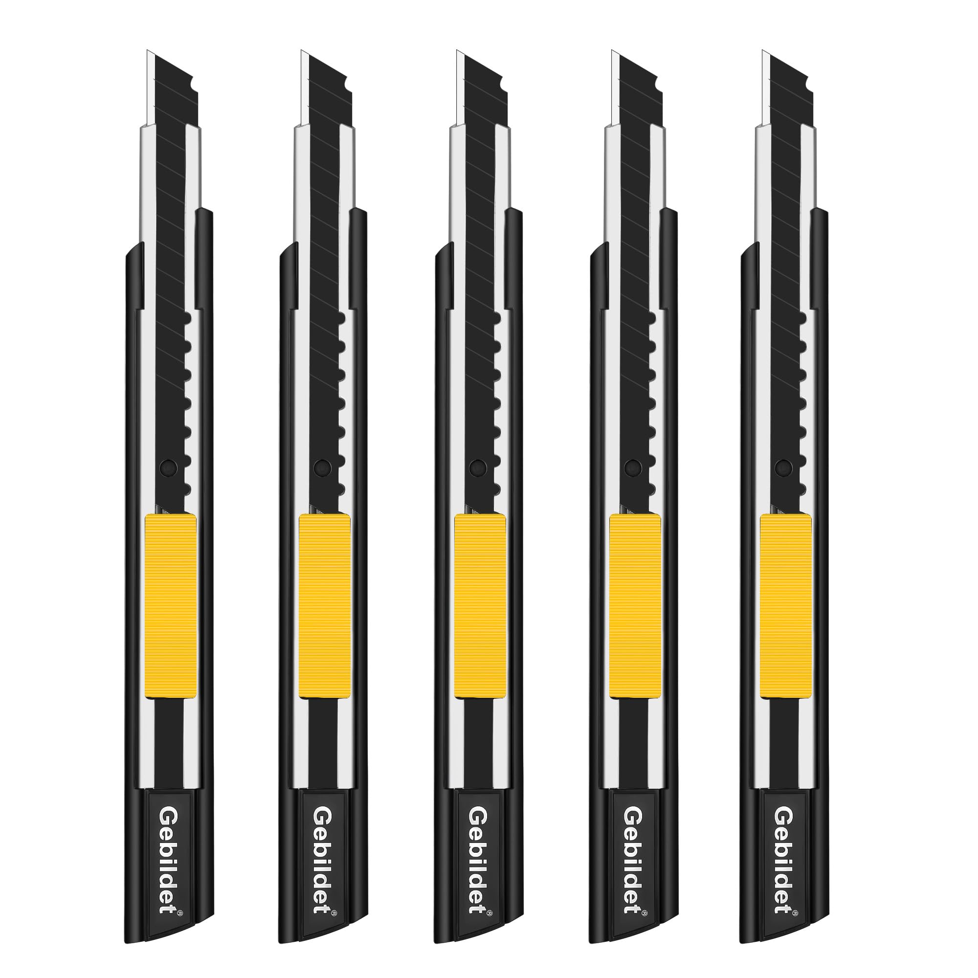 Gebildet 5 Cuchillas Cortadoras Autoblocantes para Mano Derecha e Izquierda/Negras de 9mm/Blace de 60°/Utilitario/Gráfico (Soporte Negro)