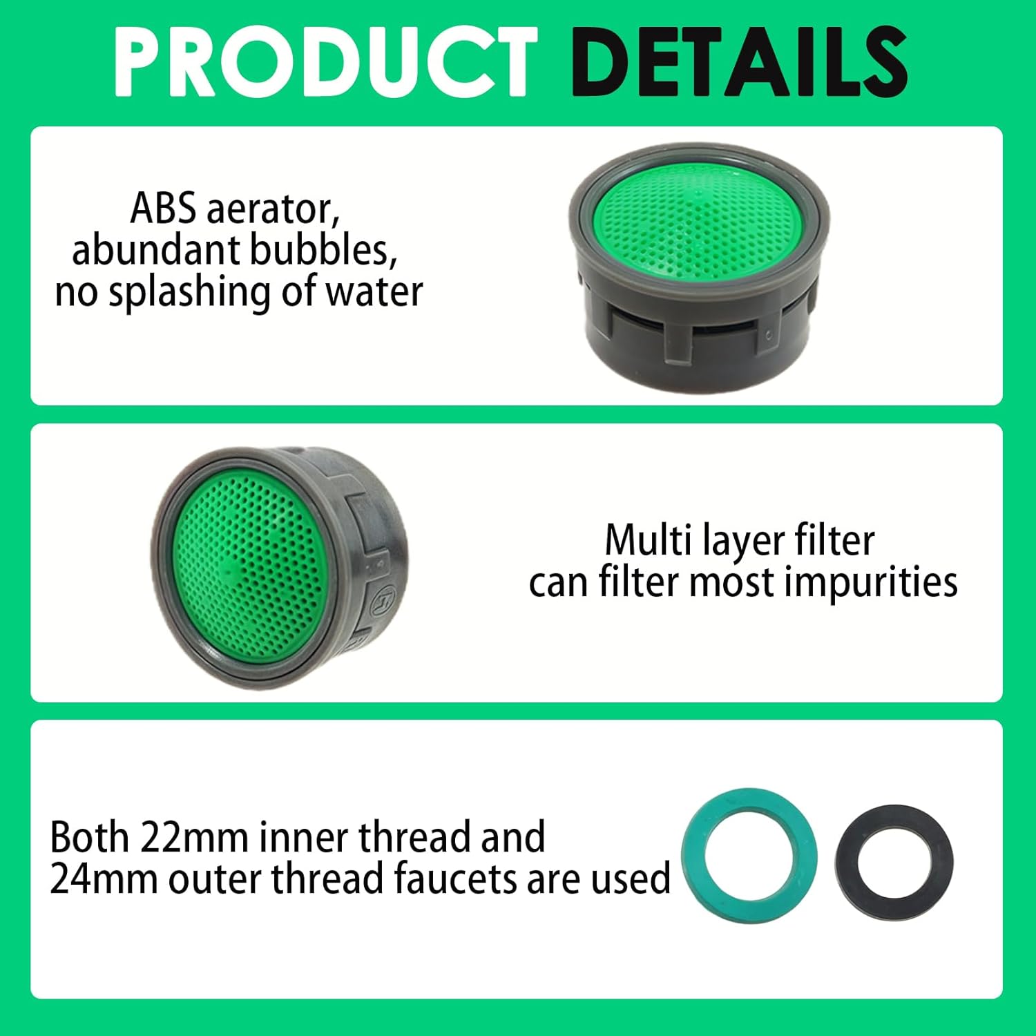 Faucet Air Aerator Replacement Removal Tools for Moen, Water Cache Saving Flow Restrictor Compatibility System, Universal Aerator Set for Kitchen & Bathroom Sinks (22mm & 24mm)