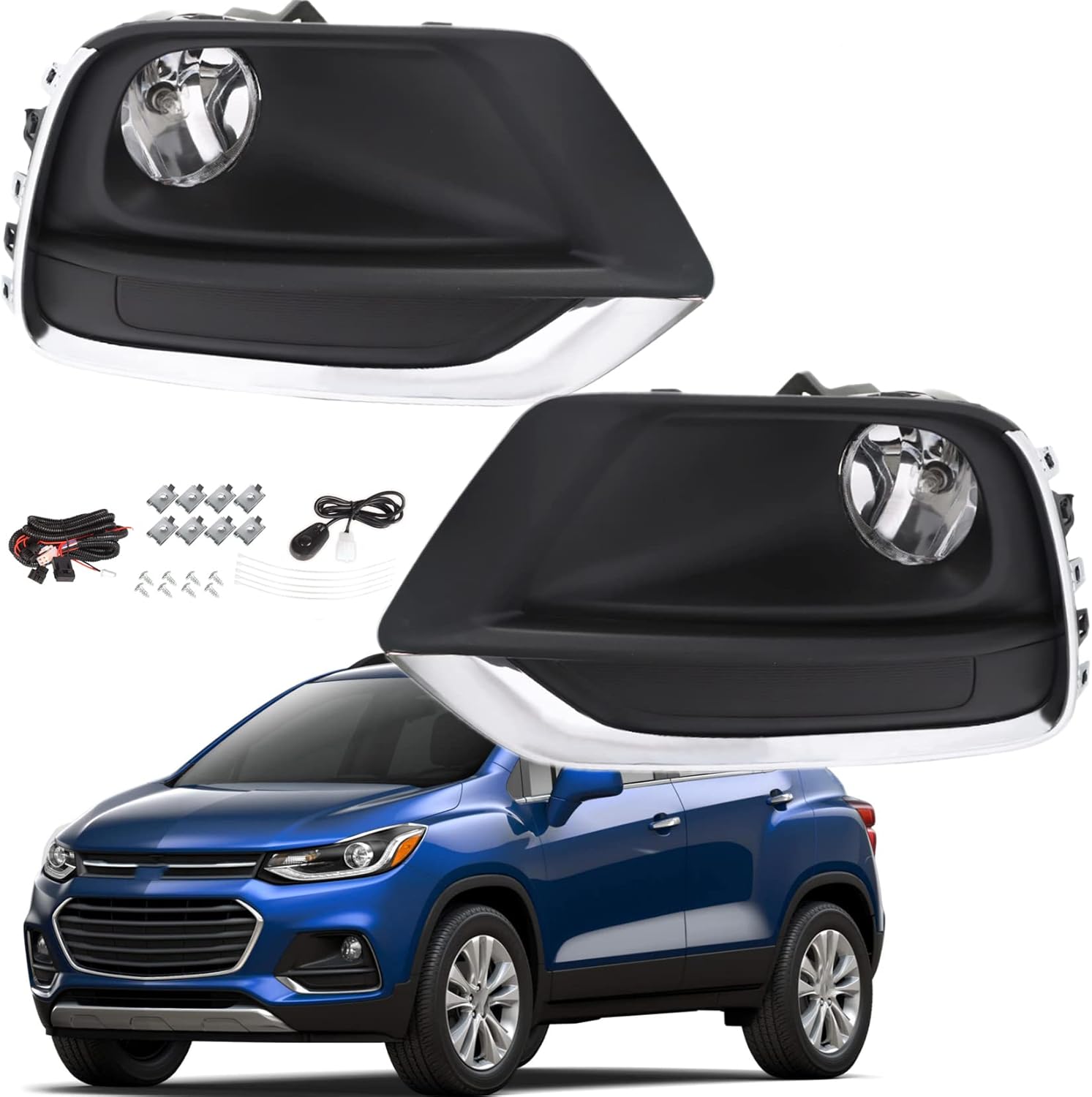 2-Pack Clear Lens Fog Lights Assembly with Bulbs Wiring Switch Kit Replacement for Trax 2017-2018